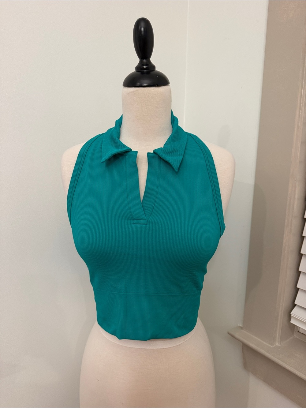 Athleta Women's Teal Ribbed Halter Polo Crop Top